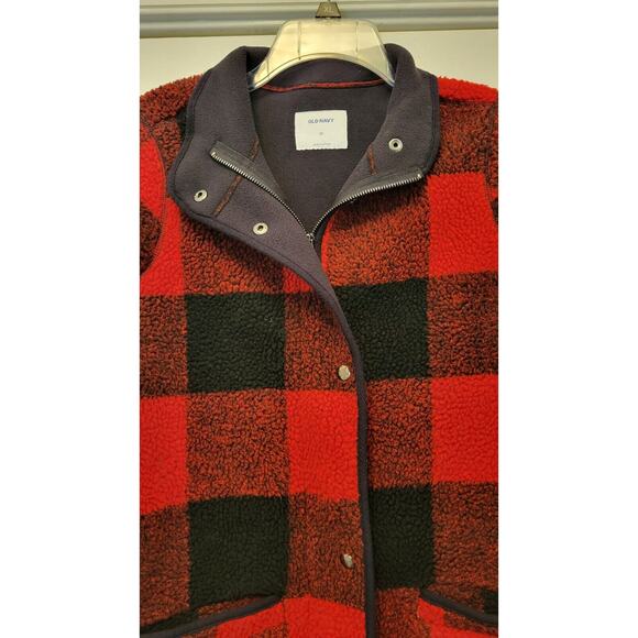 Old Navy Red & Black Plaid Coat By Old Navy Size XS Zip & Snap - Picture 3 of 16